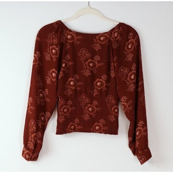 Madewell Preston Puff Sleeve Blouse Burgundy Letterpress Floral - Size XS - Picture 2 of 5